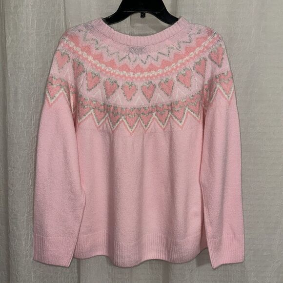 CeCe Mommy & Me Crewneck Fair Isle Pink White Hearts High Low Sweater Gift Set - Picture 6 of 14